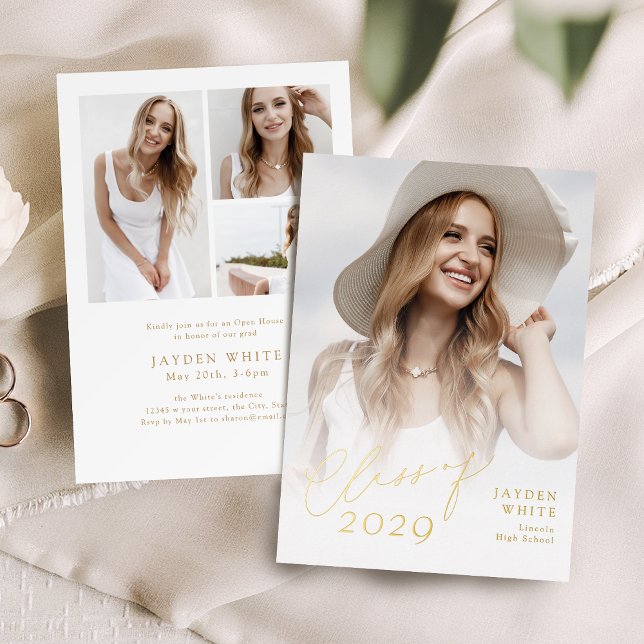 Modern Chic Script Class of 2025 Photo Graduation Foil Invitation (Modern Chic Script Class of 2025 Photo Graduation Foil Invitation)