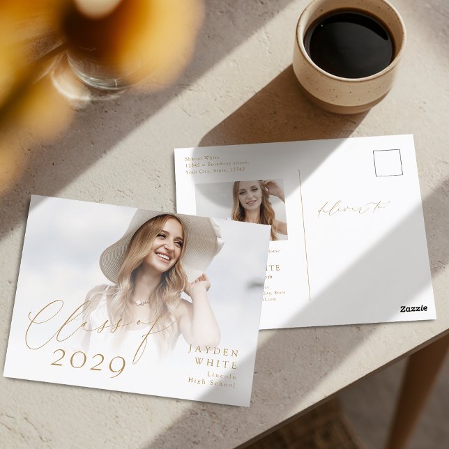 Modern Chic Script Class of 2025 Photo Graduation Postcard (Modern Chic Script Class of 2025 Photo Graduation Postcard)