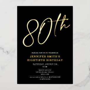 Modern Chic Script Eightieth 80th Birthday Party Foil Invitation