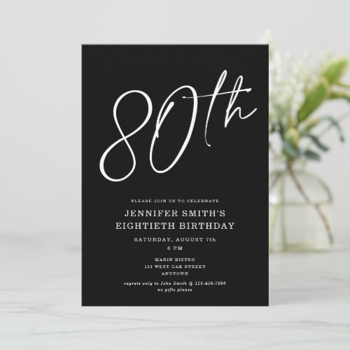 Modern Chic Script Eightieth 80th Birthday Party