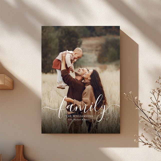 Modern Chic Script Elegant Family Photo Faux Canvas Print (Creator Uploaded)