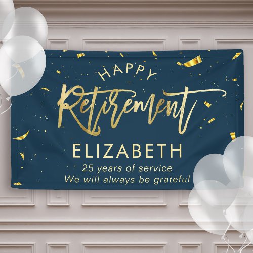 Modern Chic Script Elegant Gold Happy Retirement Banner