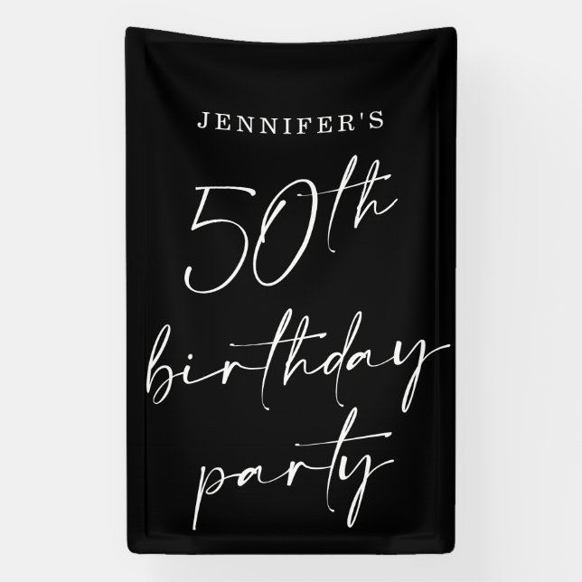 Modern Chic Script Fiftieth 50th Birthday Party  Banner (Vertical)