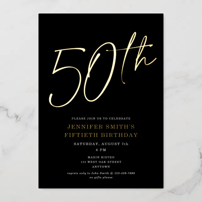 Modern Chic Script Fiftieth 50th Birthday Party Foil Invitation | Zazzle