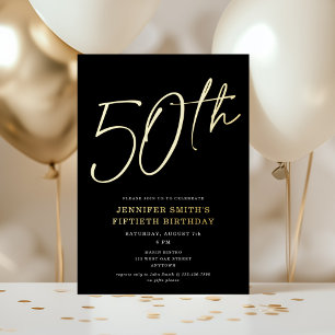 Modern Chic Script Fiftieth 50th Birthday Party Foil Invitation