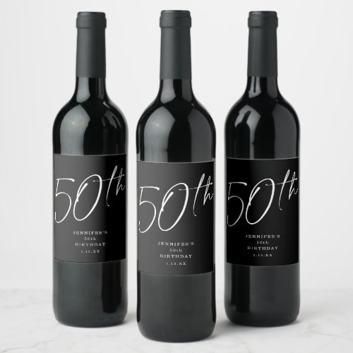 Modern Chic Script Fiftieth 50th Birthday Party Wine Label