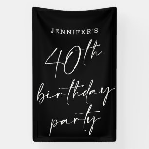 Modern Chic Script Fortieth 40th Birthday Party Banner