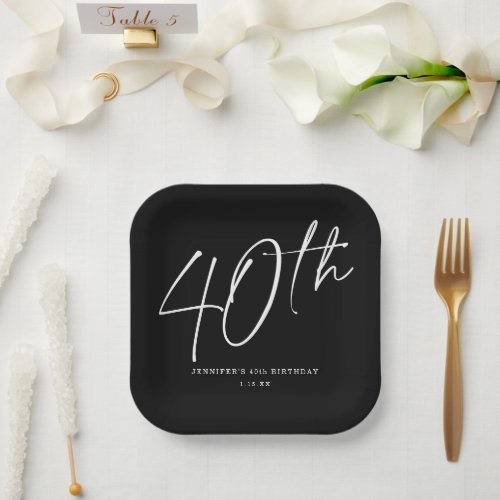 Modern Chic Script Fortieth 40th Birthday Party  Paper Plates