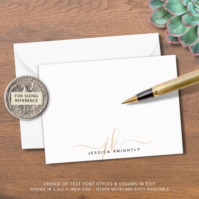 Modern Chic Script Gold Monogram Initials Minimal Note Card (Creator Uploaded)