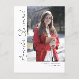 Modern chic Script Graduation Announcement Postcard