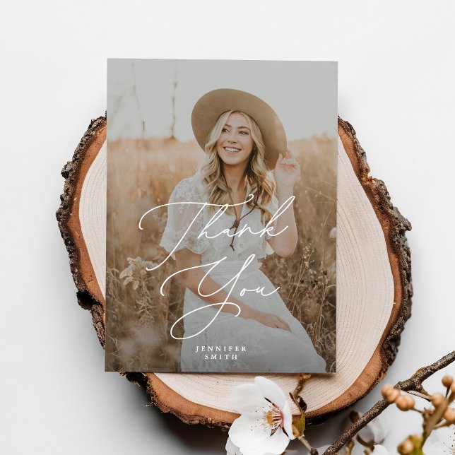 Modern Chic Script Graduation Photo Thank You Card (Creator Uploaded)
