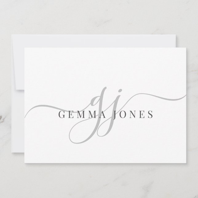 Modern Chic Script Gray Monogram Initials Minimal  Note Card (Front)