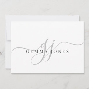 Modern Chic Script Gray Monogram Initials Minimal  Note Card