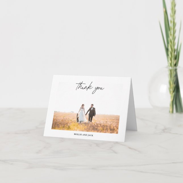  Modern Chic Script Handwriting Wedding Photo Letterpress Thank You Card (Front)