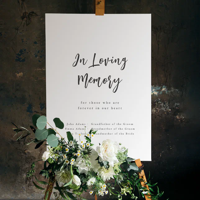 Modern Chic Script Minimal In Loving Memory Sign | Zazzle