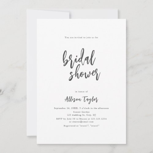 Modern Chic Script Minimalist Bridal Shower Invita Invitation