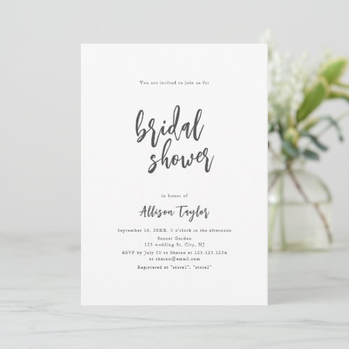 Modern Chic Script Minimalist Bridal Shower Invita Invitation