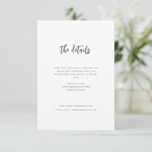 Modern Chic Script Minimalist Wedding Details Encl Enclosure Card