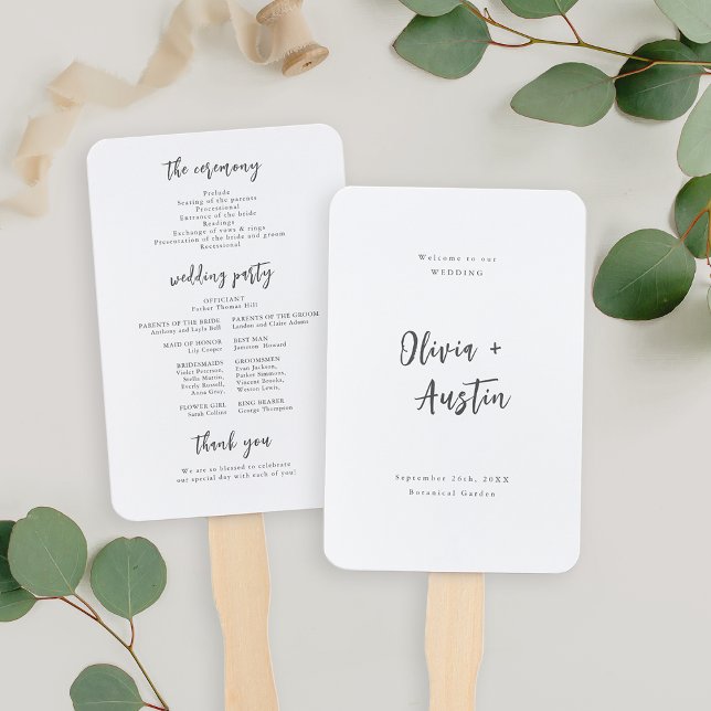 Modern Chic Script Minimalist Wedding Hand Fan (Modern Chic Script Minimalist Wedding Hand Fan)