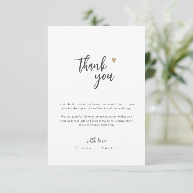Modern Chic Script Minimalist Wedding Thank You Card (Standing Front)