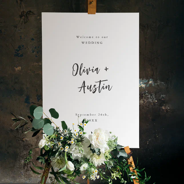 Welcome Modern Script Modern Chic Script Minimalist Wedding Welcome Sign | Zazzle