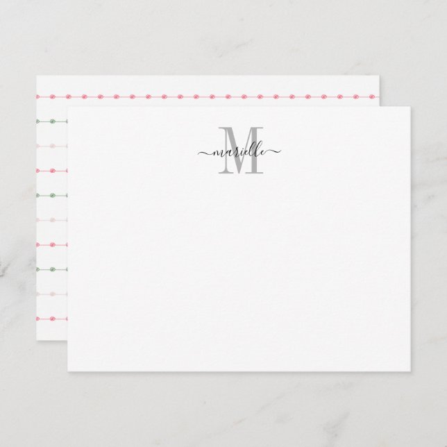 Modern Chic Script Monogram  Note Card (Front/Back)