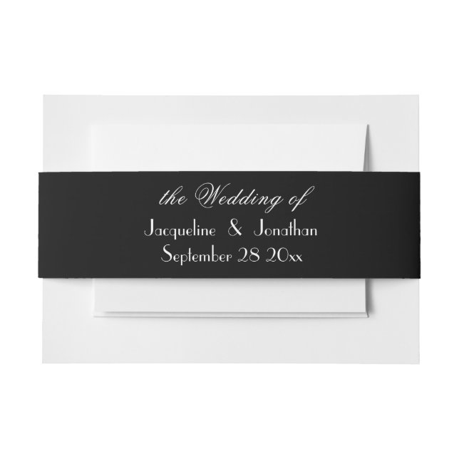 Modern chic script names simple elegant wedding  invitation belly band (Front Example)