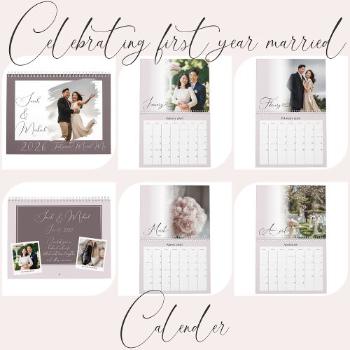 Modern Chic Script Newlywed Pink Photo Calendar