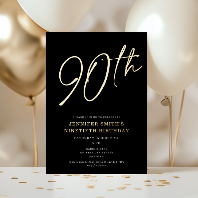 Modern Chic Script Ninetieth 90th Birthday Party Foil Invitation (Creator Uploaded)