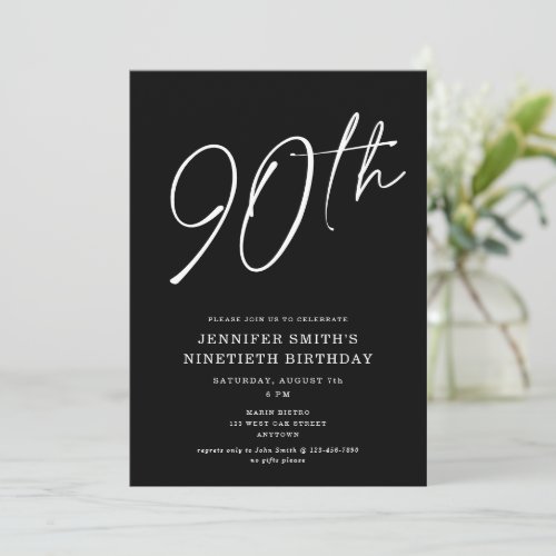 Modern Chic Script Ninetieth 90th Birthday Party