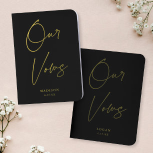 Modern Chic Script Our Vows Wedding Black Gold Foil Vow Books