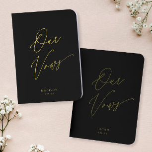 Modern Chic Script Our Vows Wedding Black + Gold Foil Vow Books