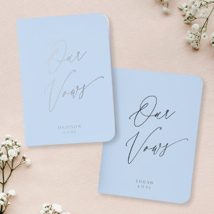Modern Chic Script Our Vows Wedding Blue Silver Foil Vow Books