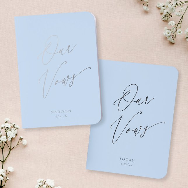 Modern Chic Script Our Vows Wedding Blue Silver Foil Vow Books (Creator Uploaded)