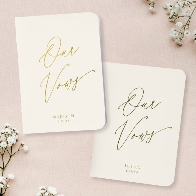 Modern Chic Script Our Vows Wedding Gold Foil Vow Books (Creator Uploaded)