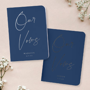 Modern Chic Script Our Vows Wedding Navy Silver Foil Vow Books