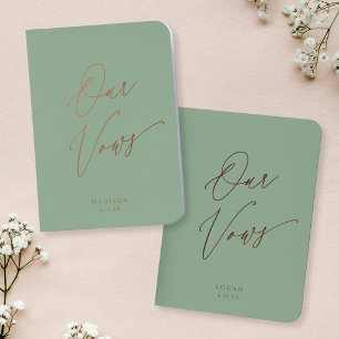 Modern Chic Script Our Vows Wedding Sage Green Foil Vow Books