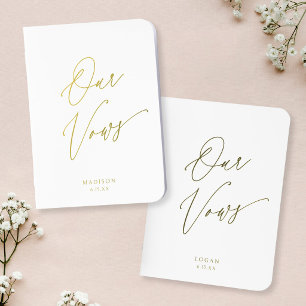Modern Chic Script Our Vows Wedding White + Gold Foil Vow Books