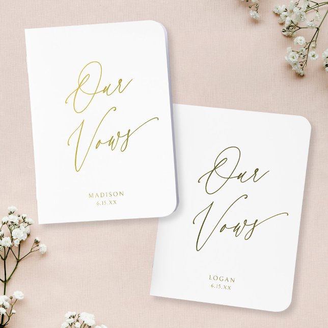 Modern Chic Script Our Vows Wedding White + Gold Foil Vow Books (Creator Uploaded)