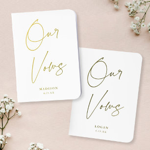 Modern Chic Script Our Vows Wedding White Gold Foil Vow Books