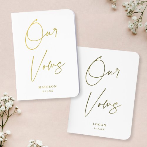 Modern Chic Script Our Vows Wedding White Gold Foil Vow Books