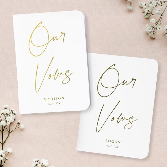 Modern Chic Script Our Vows Wedding White Gold Foil Vow Books (Creator Uploaded)