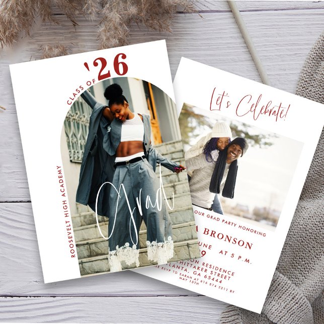 Modern Chic Script Photo 2024 Minimal Grad Party  Invitation (Creator Uploaded)