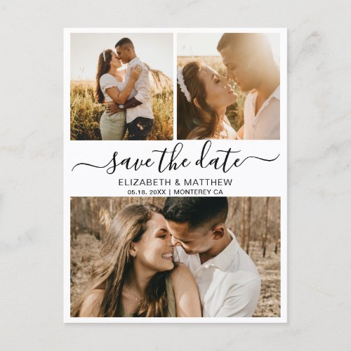 Modern Chic Script Photo Collage Save The Date Announcement Postcard