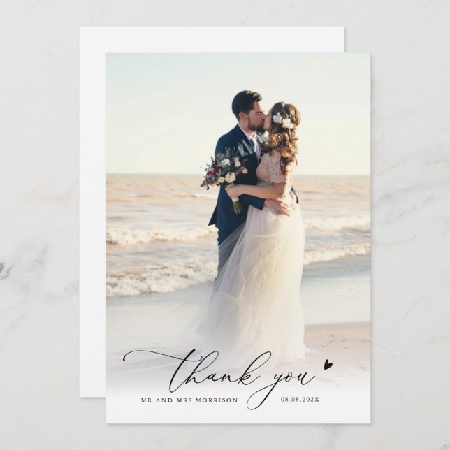 modern chic script photo wedding thank you  (Front/Back)