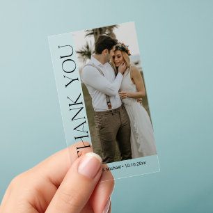 Modern Chic Script Photo Wedding Thank You Clear  Business Cards