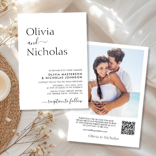 Modern Chic Script QR Code Photo Wedding Invitation