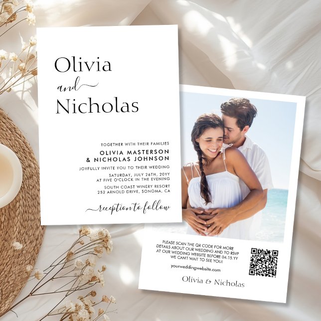 Modern Chic Script QR Code Photo Wedding Invitation (Creator Uploaded)