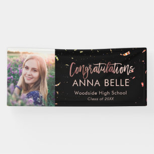 Modern Chic Script Rose Gold Graduation Photo Banner