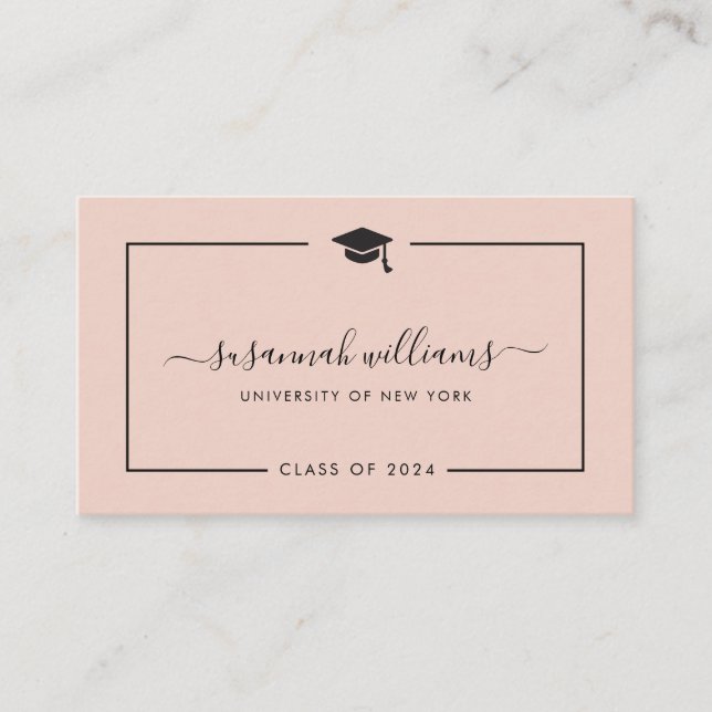 Modern Chic Script Rose Graduation Calling Card (Front)